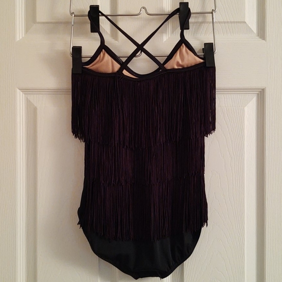GIRLS | Weissman Black Fringe Bodysuit | Child Sz Large 14 - Picture 2 of 8